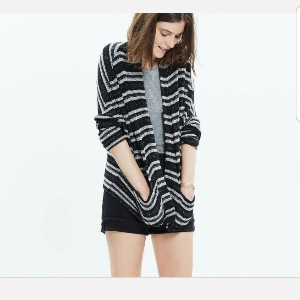 Madewell Black & Gray Striped Open Cardigan